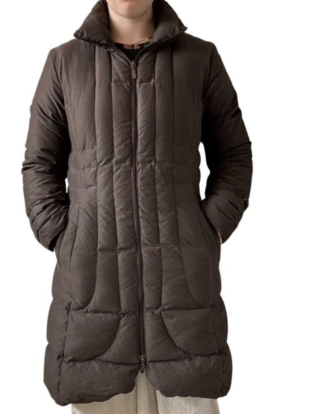 Vintage Womens Moncler Brown Goose Down Winter Puffer Mid Length Coat Sz 3